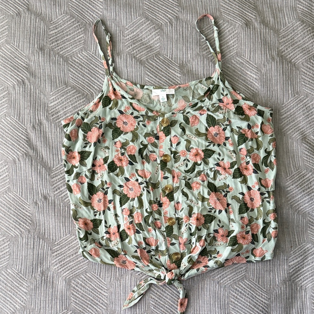 dip Floral Mint Green and Pink Tie-Front Camisole